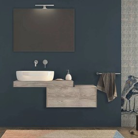 Mensolone bagno 90 cm Rovere sbiancato con specchio filo lucido e cassettone da 75 cm