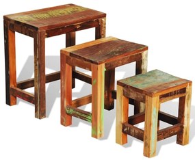 Tavolini Impilabili Set 3 pz in Legno Vintage di Recupero