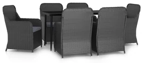 Set da pranzo da giardino 7 pz con cuscini nero