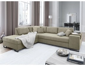 Divano letto angolare in velluto beige, angolo sinistro York - Cosmopolitan Design