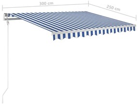 Tenda da Sole Retrattile Manuale con LED 3x2,5 m Blu e Bianco