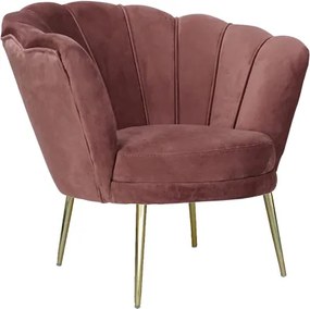 Poltrona in velluto Rosa - modello conchiglia e gambe metallo oro