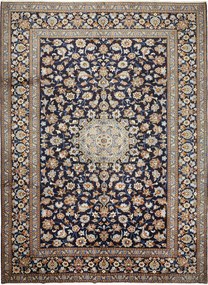 Kashan Tappeto 370 x 280 Blu (Iran) Annodato A Mano