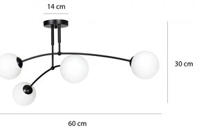 Lampadario a Sospensione in Acciaio e Vetro PREGOS 4 Nero/Bianco 4xE14 Colore del corpo Nero