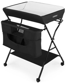Costway Fasciatoio pieghevole per neonati con rotelle altezza regolabile borsa e ripiano, Organizer per pannolini