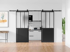 Porte scorrevole doppia atelier esterno muro Nero e Vetro temperato smerigliato 2 x H205 x L93 cm - ARTISTO II