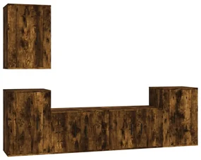 Set di mobili porta tv 5 pz rovere fumo in legno multistrato