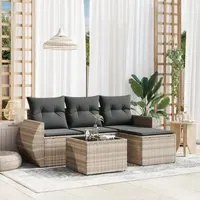 Set Divano da Giardino 5pz con Cuscini Grigio Chiaro Polyrattan 3253619