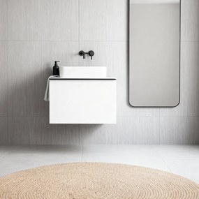Mobile da bagno sospeso sotto lavabo Pixel plain 1 cassetto L 60 x H 40 x P 45.5 cm bianco laccato opaco, con maniglia alluminio nero opaco