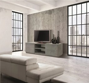 Porta Tv FAVIGNANA in legno, finitura in grigio cemento, piano effetto marmo statuario, 160&#215;45 cm