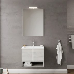 Mobile Bagno Sospeso 60 Cm Due Ante Con Vano a Giorno Specchio Con Lampada Led 60x80 Cm Savini Due "Oslo"