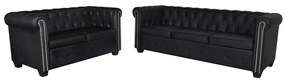Divani Chesterfield A 2 Posti E A 3 Posti İn Similpelle Nero /