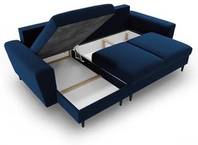 Divano angolare blu allungabile e con contenitore con rivestimento in velluto Kyoto – Cosmopolitan Design