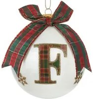 Pallina Natale lettera F tartan vetro 10 cm