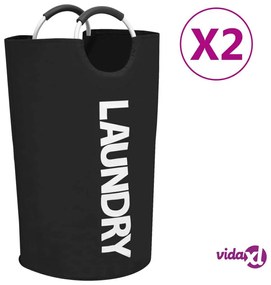 vidaXL Portabiancheria 2 pz Nero