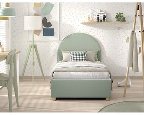 Letto singolo imbottito verde con contenitore con rete inclusa 90x200 cm Moon – Vipack