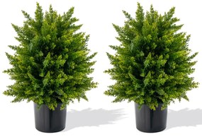 Costway 2 Cedri artificiali resistenti ai raggi uv con vaso riempito di cemento, Piante artificiali alti 54cm