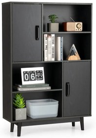 Costway Libreria di legno con 4 livelli e 4 mensole aperte, Libreria per libri foto decorazioni con cuscinetti Nero