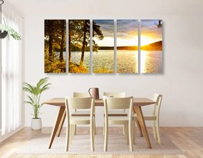 Quadri 5 pezzi – Tramonto sul lago