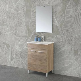 Mobile bagno a terra 60 cm rovere tropea con 2 ante lavabo e specchio Martha