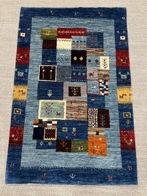 Loribaft Tappeto 90x130 Blu (Iran) Annodato A Mano