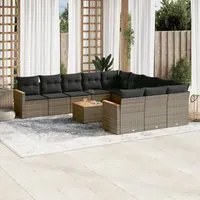 Set Divani da Giardino 12 pz con Cuscini Grigio in Polyrattan 3226438