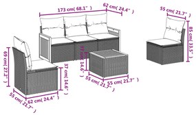 Set divano da giardino 6 pz con cuscini nero in polyrattan