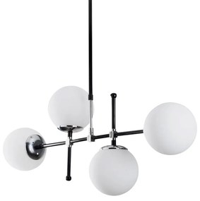 Lampadario con altezza regolabile 4 sfere L. 108 x H. 67/82 cm in Metallo Nero e Bianco - LEGEND