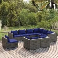 Set Divani da Giardino 9 pz con Cuscini in Polyrattan Grigio 3102646