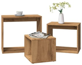 Tavolini Impilabili 3 Pz Rovere Artigianale Legno Multistrato /