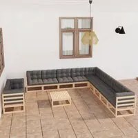 Set Divani da Giardino 12 pz con Cuscini Legno Massello di Pino cod mxl 42300