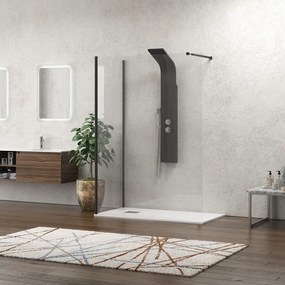 Kamalu - Parete doccia walk in 90x120 angolare profilo nero | KW4000B
