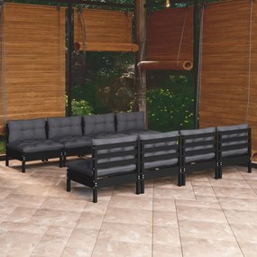 Set Divani da Giardino 9 pz con Cuscini Legno Massello di Pino