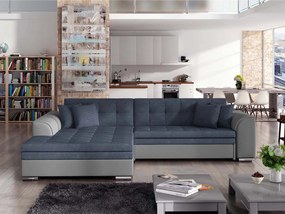 Divano letto matrimoniale angolare Brema - Ecopelle grigio chiaro+tessuto blu