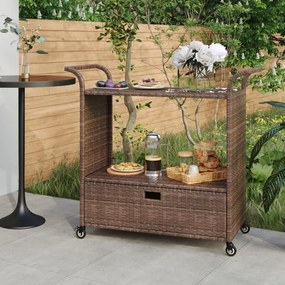 Carrello da bar con cassetto marrone 100x45x97 cm in polyrattan