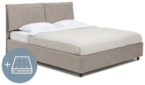 Letto matrimoniale imbottito grigio tortora con contenitore, materasso e rete inclusi 160x200 cm Myra Pillow – Bonami Selection