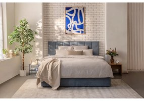 Letto matrimoniale imbottito blu con contenitore, materasso e rete inclusi 160x200 cm Thessa Bold Line – Bonami Selection