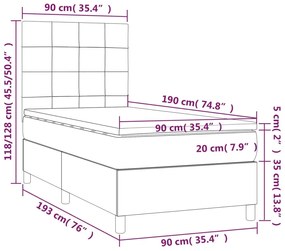 Giroletto a Molle con Materasso Grigio Chiaro 90x190 cm Velluto