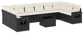 Set divani da giardino 11 pz con cuscini in polyrattan nero