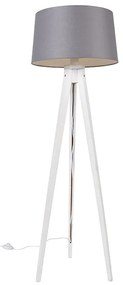 Lampada da terra treppiede bianco paralume lino grigio scuro 45 cm - TRIPOD Classic