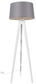 Lampada da terra tripode bianco paralume lino grigio scuro 45 cm - TRIPOD Classic