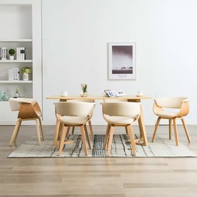 Sedie Da Pranzo 6 Pz Crema İn Legno Piegato E Similpelle /
