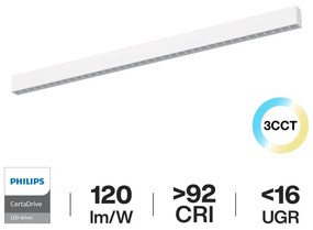 Plafoniera LED 40W 120cm, UGR16 CCT PHILIPS Certadrive - Bianca o nera Colore Bianco Variabile CCT, Colore del corpo Bianco