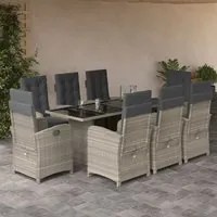 Set Pranzo da Giardino 9pz con Cuscini Grigio Chiaro Polyrattan 3212267