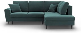 Divano angolare color petrolio allungabile e con contenitore (con penisola a destra/a L) con rivestimento in velluto Kyoto – Cosmopolitan Design