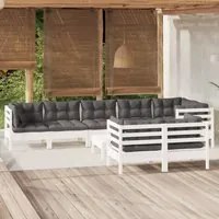 Set Divani da Giardino 9 pz con Cuscini Bianchi Legno di Pino 3096509