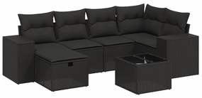 Set divani da giardino con cuscini 7pz nero polyrattan