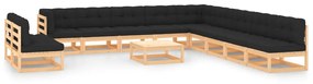 Set salotto giardino 12pz cuscini antracite legno massello pino