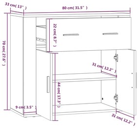 Credenza Rovere Sonoma 80x33x70 cm in Legno Multistrato