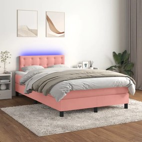Letto A Molle Con Materasso E Led Rosa 120x200 Cm İn Velluto /